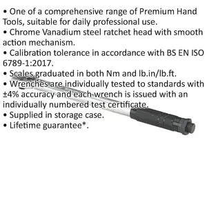 Precision Calibrated Micrometer Torque Wrench - 3/8" Drive 7 to 112 Nm Range