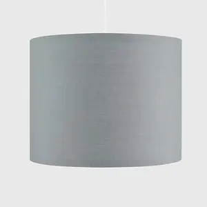 CGC Luxury Grey Cotton & Silver Round Pendant Drum Lamp Shade