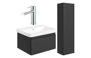 Aquarius Sophie 605MM Vanity Unit Matt Black Tall Boy Set with Chrome Brassware