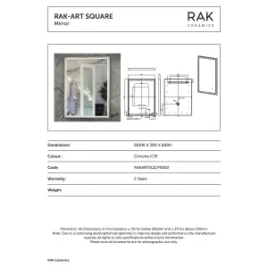 RAK Art Square 600x800mm Chrome Square with Touch Sensor Illuminated Mirror IP44