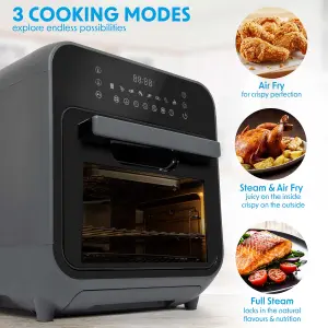 Baridi Steam Air Fryer Oven, Self-Cleaning, 8 Preset Programs, 1635W, 15L, Black