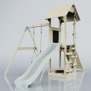 PolarPlay Tower Kids Wooden Climbing Frame with Swing and Slide - Swing Helka Mist