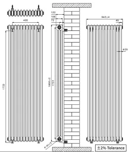 Right Radiators 1800x562 mm Vertical Traditional 3 Column Cast Iron Style Radiator Black