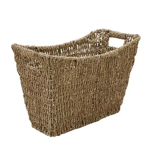 Seagrass Magazine Newspaper Holder Storage Basket Woven Rack With Handles 41cm