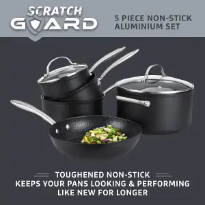 Prestige Scratch Guard Black Round Induction Suitable Dishwasher Safe Non-Stick Cookware Pan Set Pack of 5