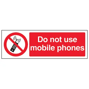 Do Not Use Mobile Phone Prohibited Sign - Rigid Plastic - 300x100mm (x3)