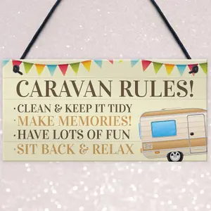 Red Ocean Novelty Caravan Rules Hanging Plaque Garden Sign Caravan Decor Motorhome Campervan Gifts