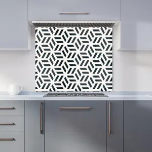 Geometric Monochrome Hexagonal Pattern Premium Glass Kitchen Splashback W600mm x H750mm