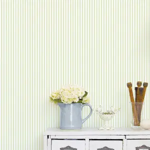 Galerie Miniatures 2 Green White Narrow Stripe Smooth Wallpaper