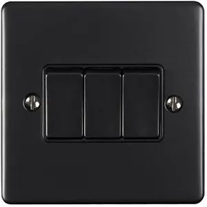 5 PACK 3 Gang Metal Triple Light Switch MATT BLACK 2 Way 10A Black Trim