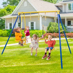 Costway Kids Metal Swing Set Heavy-Duty Gardens Kids Playset w/2 Swing Seats