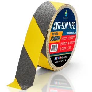 Non Slip Tape Roll Pro Standard Grade -Indoor/Outdoor Use by Slips Away - Yellow/Black  Hazard 50mm x 18m