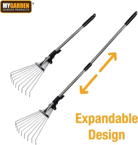 Telescopic Metal Rack Expendable Rake For Gardening Lawn Cleaning With Ergonomic Non Slip Adjustable Handle 15 Teeth