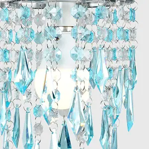 ValueLights Ceiling Pendant Light Shade With Teal And Clear Acrylic Jewel Effect Droplets