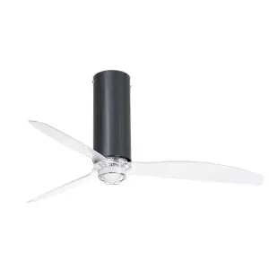 Luminosa Tube LED Shiny Black, Transparent Ceiling Fan with DC Smart Motor - Remote Included, 3000K