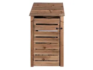 Slatted wooden log store with door and kindling shelf W-99cm, H-180cm, D-88cm - brown finish