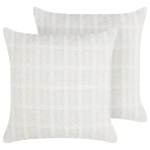 Set of 2 Cushions DOURIS 45 x 45 cm Checked Light Beige