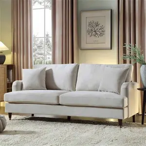 Brigette 3-Seater Beige Velvet Sofa With Antique Brass Castor Legs - Daals - Sofas