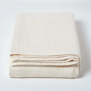 Homescapes Organic Cotton Waffle Blanket/ Throw Natural, 280 x 230 cm