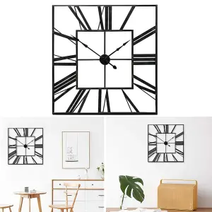 Metal Wall Clock Roman Numeral  Square Oversized Decorative 590mm