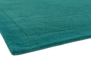 Plain Rug, Wool Rug for Living Room, Easy to Clean Rug, Handmade Rug for Dining Room, 9mm Thick Teal Rug-60cm X 120cm