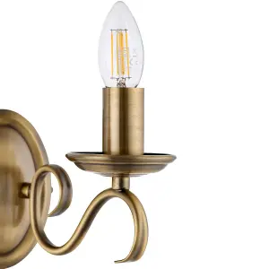 2 PACK Dimmable LED Twin Wall Light Antique Brass Vintage 2x Bulb Lamp Lighting