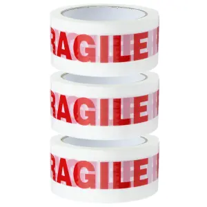 72 x Strong Sticky 50mm x 66m Printed 'FRAGILE' Packaging Tape