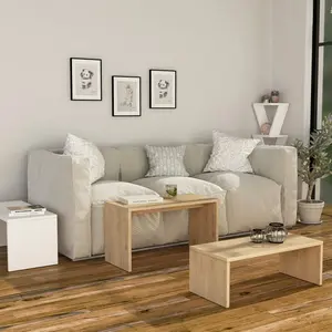 Paris 3 Piece Nest of Coffee Tables Set Oak/White