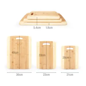 Woodluv Set of 3 Wooden Chopping Cutting Boards Set Antibacterial, - 40 x 30 x 1.8 cm, 33 x 23 x 1.8 cm, 28 x 21 x 1.8 cm