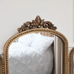 Melody Maison Gold Ornate Arched Triple Dressing Table Mirror 80cm x 56cm