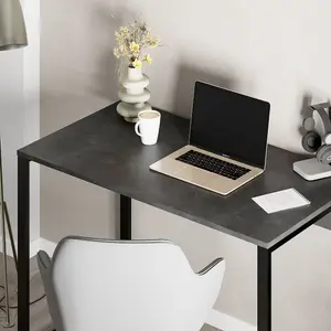 Inna Modern Work Table Retro Grey Silky Black with Sturdy Black Metal Legs Particle Board Industrial Desk Width 110cm