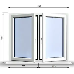 1245mm (W) x 1045mm (H) PVCu StormProof Casement Window - 2 Central Opening Windows -  White Internal & External