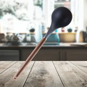 Ladle Wood Handle Acacia Wooden Heat Resistant Ladle Kitchen Black