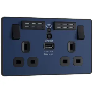 BG Evolve USB 13A Double Switched Socket, Wi-Fi Extender, Matt Blue