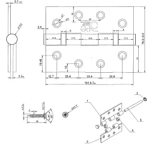 EAI - 4" Door Hinges & Screws G11 FD30/60  - 102x76x2.7mm Square - Satin Nickel Plated - Pack of 3 Pairs