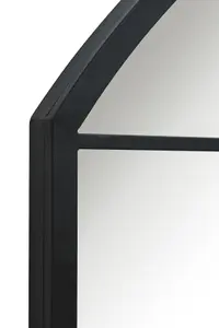 MirrorOutlet The Arcus Black Metal Framed Window Arched Garden Wall or Fence Mirror 174CM X 85CM