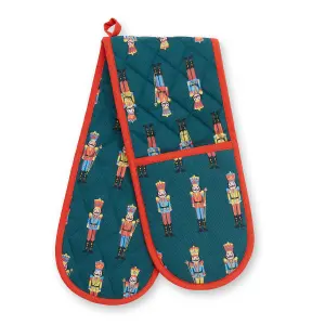 Catherine Lansfield Kitchen Christmas Nutcracker Cotton Double Oven Glove Green