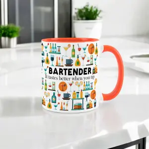 Bartender Mug - Humorous Hospitality & Bar Staff Novelty Job Gifts - Tea/Coffee Hot Drinks Orange Ceramic Cup Present