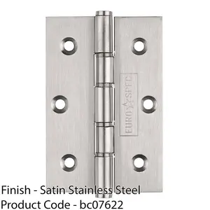 PAIR 76 x 51mm Brass Washered Butt Hinge Satin Stainless Steel Internal Door