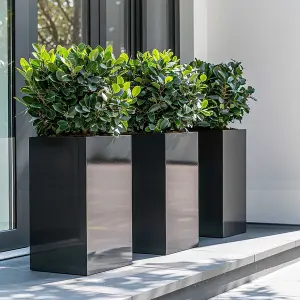 50cm Zinc Platinum Black Tall Square Planter