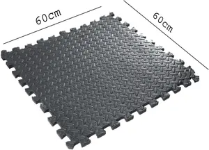 8x Black Interlocking Yoga Floor Mats EVA Foam-Rubber Leaf Grain Non Slip Tiles, Protection Mats - 60x60 cm (32 sqft)