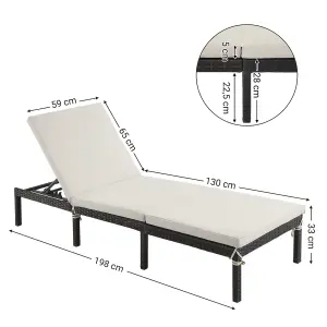 SONGMICS Sun Lounger,  with 5 cm Thick Mattress, Rattan-Like Surface, Reclining Backrest, 198 x 59 x 28 cm, Load Capacity 15