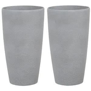 Set of 2 Plant Pots Stone 31 x 31 x 58 cm Grey ABDERA