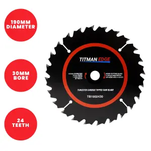 Titman Edge TCT General Purpose Saw Blade 190mm x 30mm x 24 Tooth - TB1902430