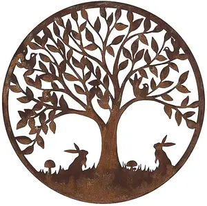 Woodland Rabbit Garden Screen Wall Art Plaque 60cm Diameter