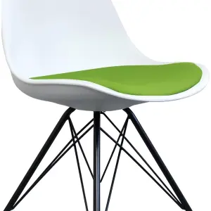 Soho White and Green Plastic Dining Chair with Black Metal Legs