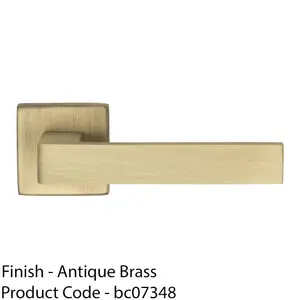 Contemporary Flat Door Handle Set - Antique Brass Sleek Lever On Square Rose