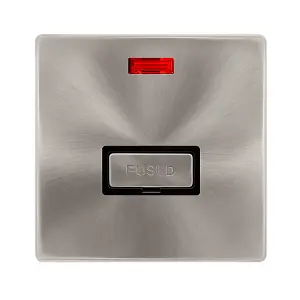 Brushed Steel Screwless Plate 13A Fused Ingot Connection Unit With Neon - Black Trim - SE Home