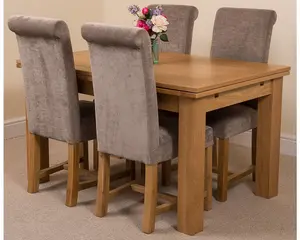 Richmond 140cm - 220cm Oak Extending Dining Table and 4 Chairs Dining Set with Washington Grey Fabric Chairs