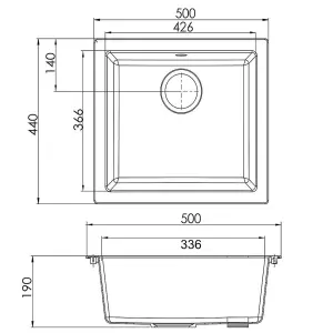 Liquida EN01BL 1.0 Bowl Black Kitchen Sink, Inset or Undermount Fitting